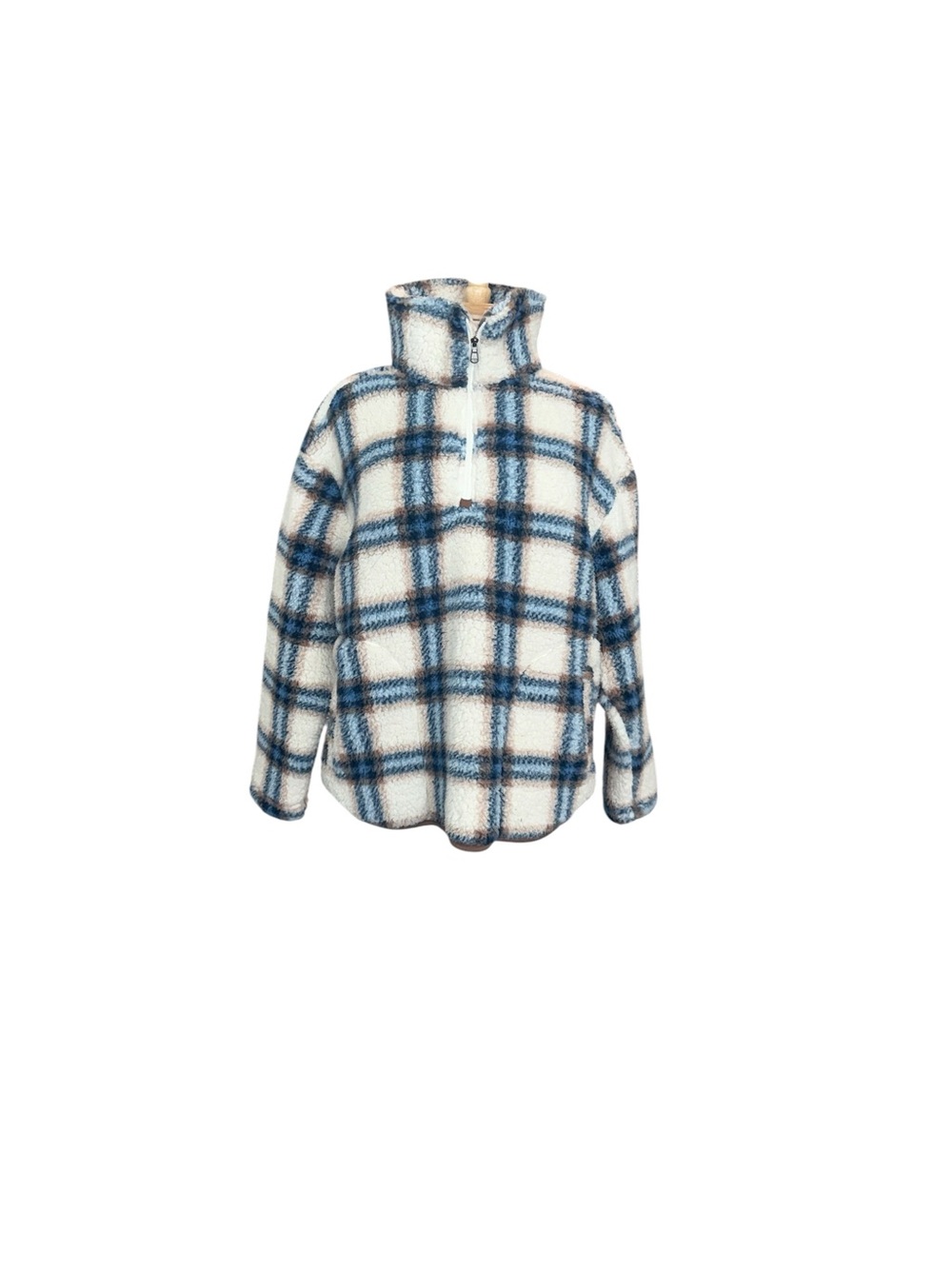 Berkley Jensen Women's Cozy Plaid Sherpa Quarter-Zip Pullover Size Medium